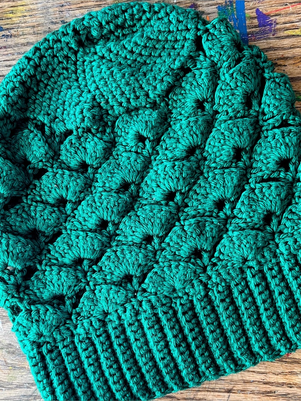 Green Crochet Bubble-Stitch Women’s Hat